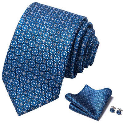 FIDDY Krawatte 3-teiliges formelles Business-Krawattenset für Herren, (3-St) bestehend aus Krawatte, Einstecktuch und Manschettenknöpfen