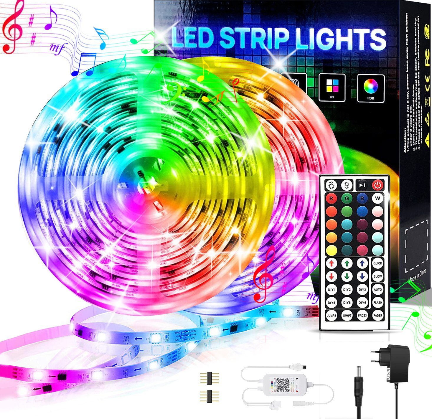KINSI LED Stripe LED Strip, LED- Streifen, Lichtstreifen, Lichterketten,  RGB, Gesamtlänge 15M, 18 Lichter/M, Infrarot-Fernbedienung, Bareboard RGB