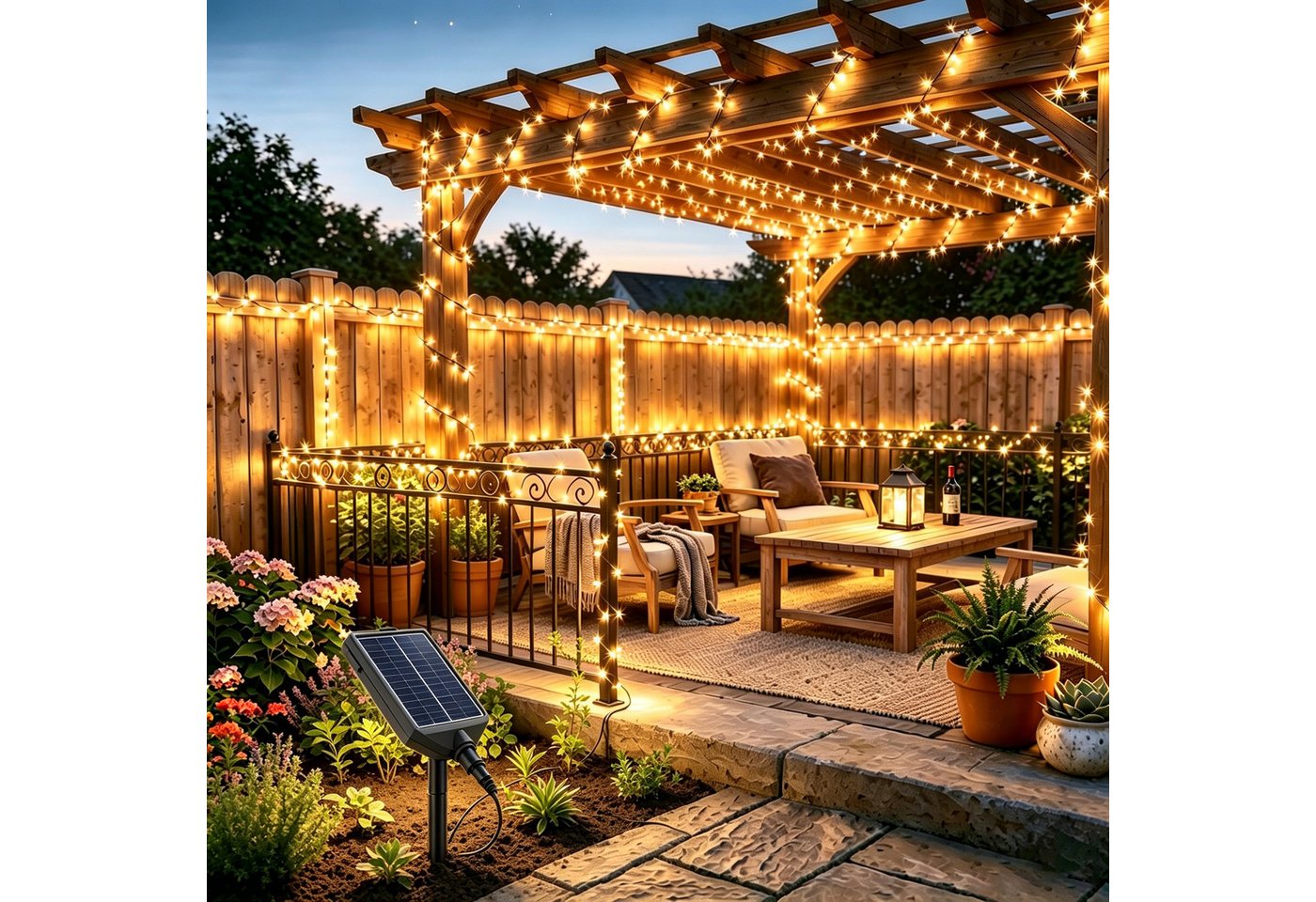 Salcar LED Solarleuchte LED Lichterkette Außen Solar Gartenleuchte Terrasse Balkon Party, Warmweiß, 24,6m 480er LED mit Fernbedienung, 13 Modi, Wasserdichte