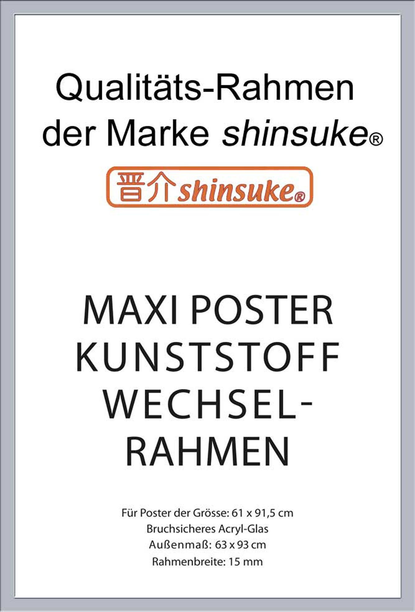 Bilderrahmen Rahmen Maxi 61x91,5 cm - Wechselrahmen - 15mm Kunststoff silber