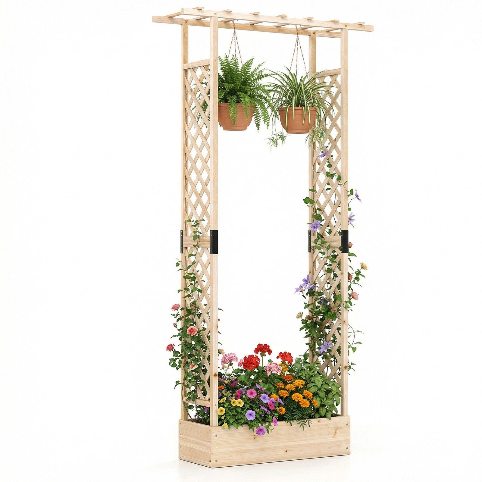 COSTWAY Blumenkasten (1 St), mit Rankgitter, Hochbeet für Kletterpflanzen, Sichtschutz