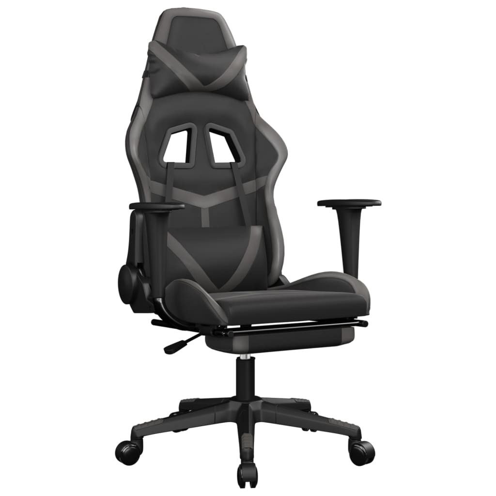 Gaming-Stuhl Gaming-Stuhl mit Fußstütze Schwarz und Grau Kunstleder
