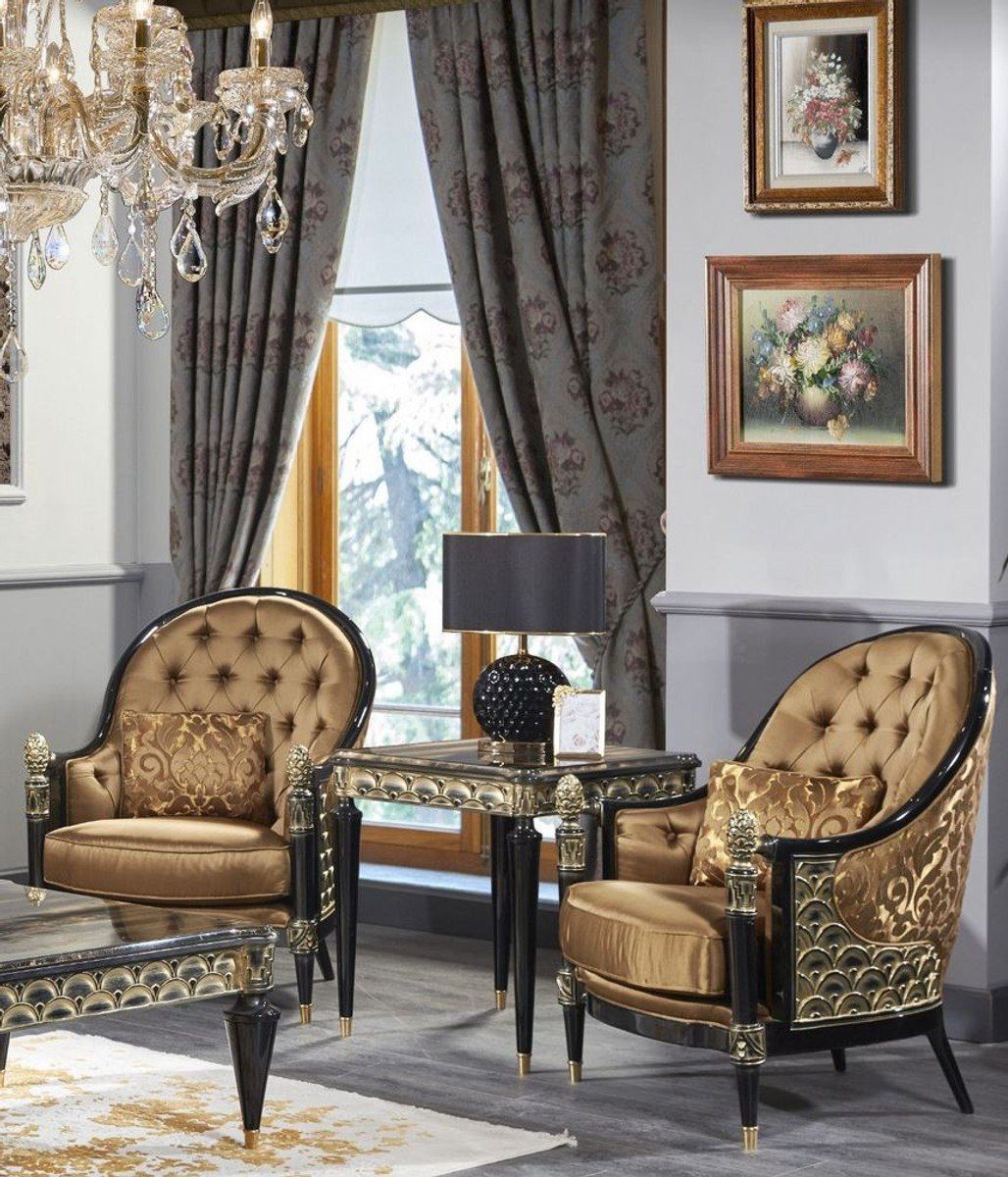 Prunkvolle Set - 2 2 Couchtisch & Sessel Barock Qualität Möbel Sofas Couchtisch - & / Schwarz Luxus Casa & Luxus 2 Barock 1 Beistelltische Gold Padrino -