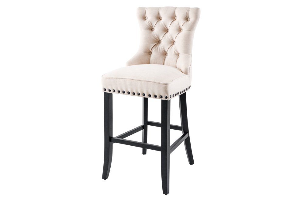 riess-ambiente Barhocker CASTLE beige / schwarz (Einzelartikel, 1 St), Esszimmer · Strukturstoff · Holzbeine · Landhausstil