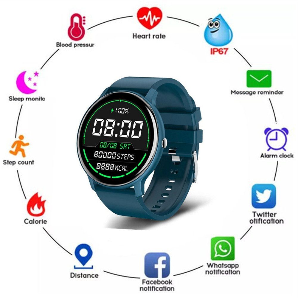autolock Smartwatch mit Blutdruckmessung,Fitness-Tracker,Gesundheits-Tracker Smartwatch (1,28 Zoll), IP67,wasserdichte Smartwatch für Damen und Herren Smartwatch