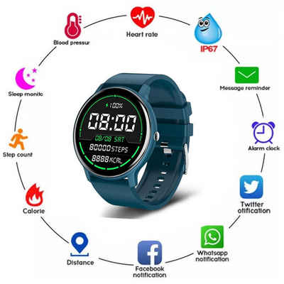 autolock Smartwatch mit Blutdruckmessung,Fitness-Tracker,Gesundheits-Tracker Smartwatch (1,28 Zoll), IP67,wasserdichte Smartwatch für Damen und Herren Smartwatch