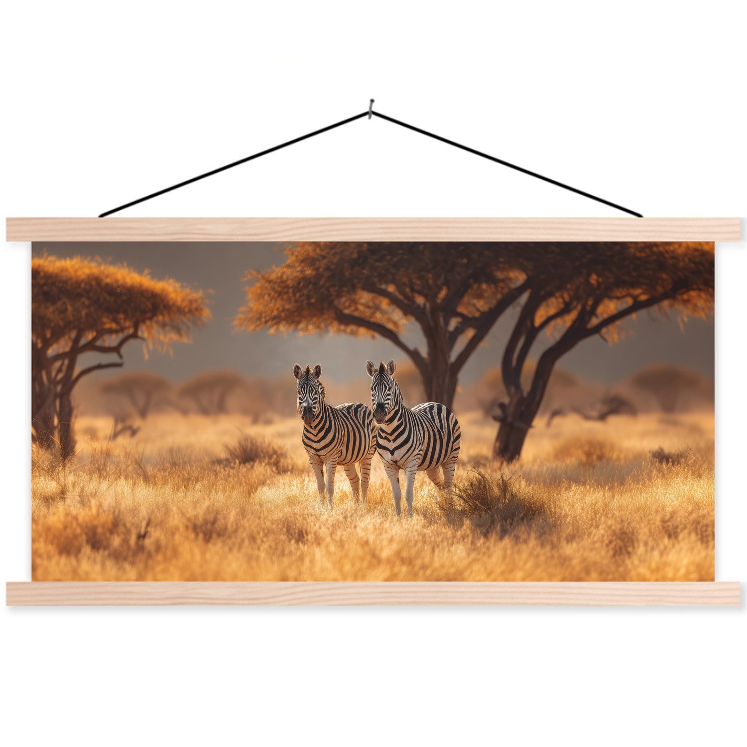 Poster Zebras - Savannenlandschaft - Gras