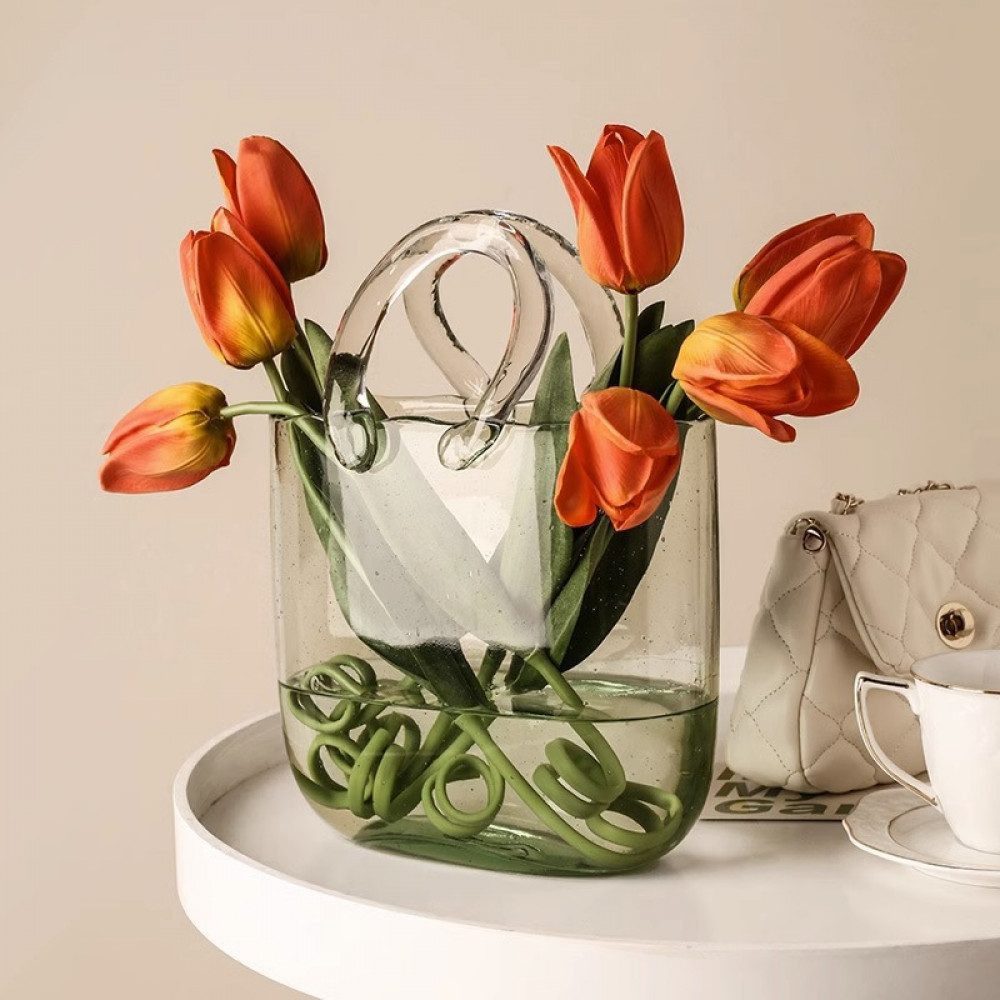 FELIXLEO Dekovase Groß Glas-Geldbörsen-Vase, Glas-Taschen-Vase mit Griff, B günstig online kaufen