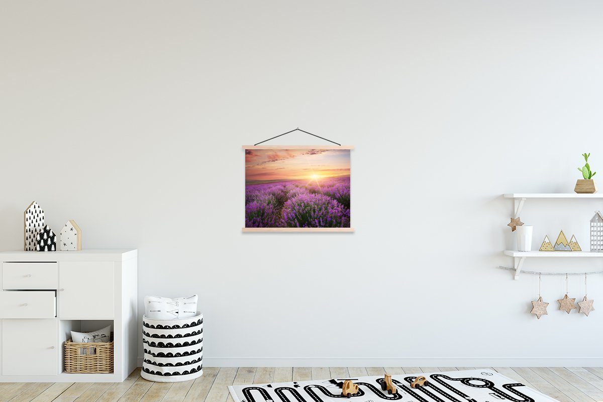 MuchoWow Poster Lavendel - Sonne - Blumen, (1 St), Posterleiste, Textilposter für Wohnzimmer, Bilderleiste, Magnetisch