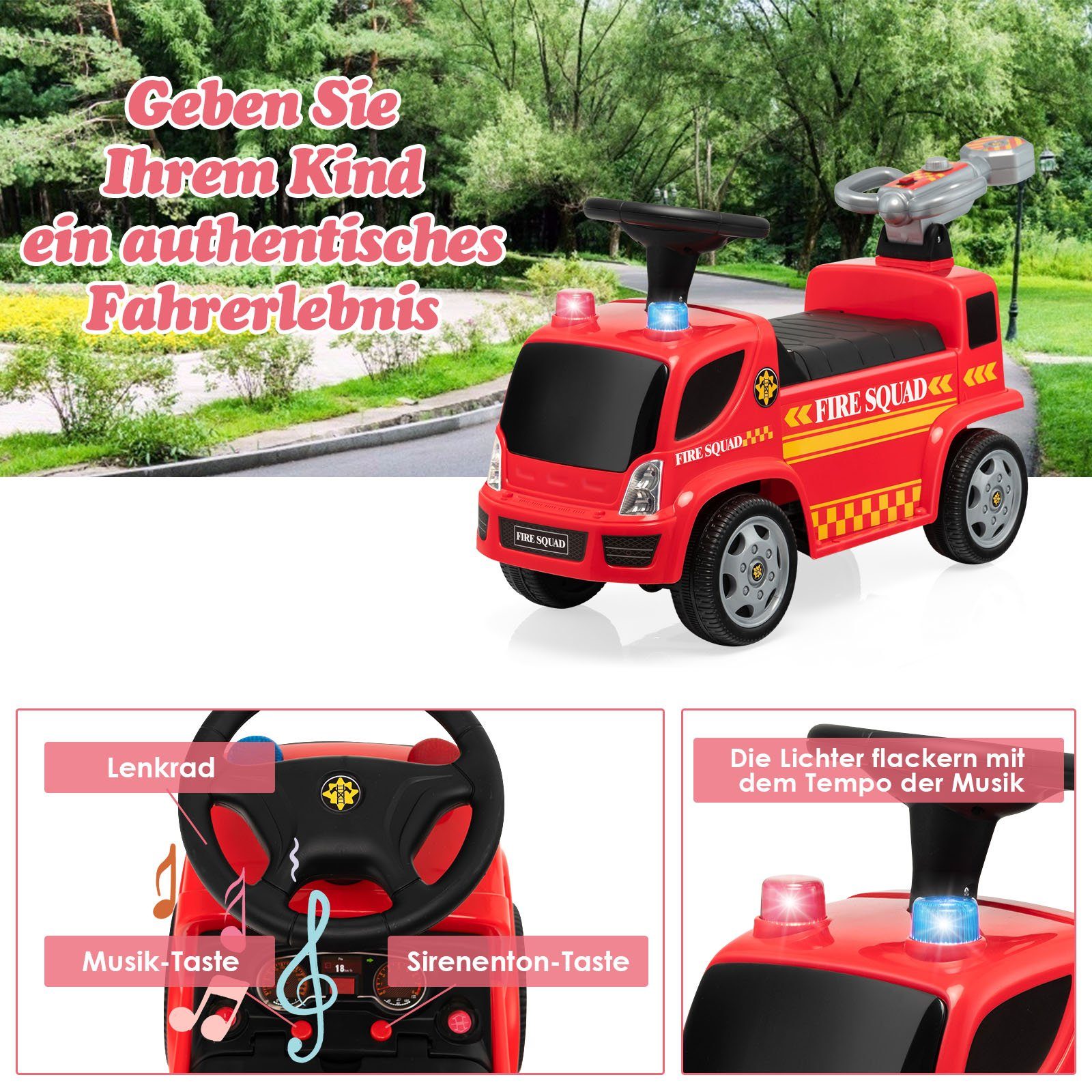 COSTWAY Rutscherauto Schiebeauto, mit Bubble-Maker & Sirenengeräusche
