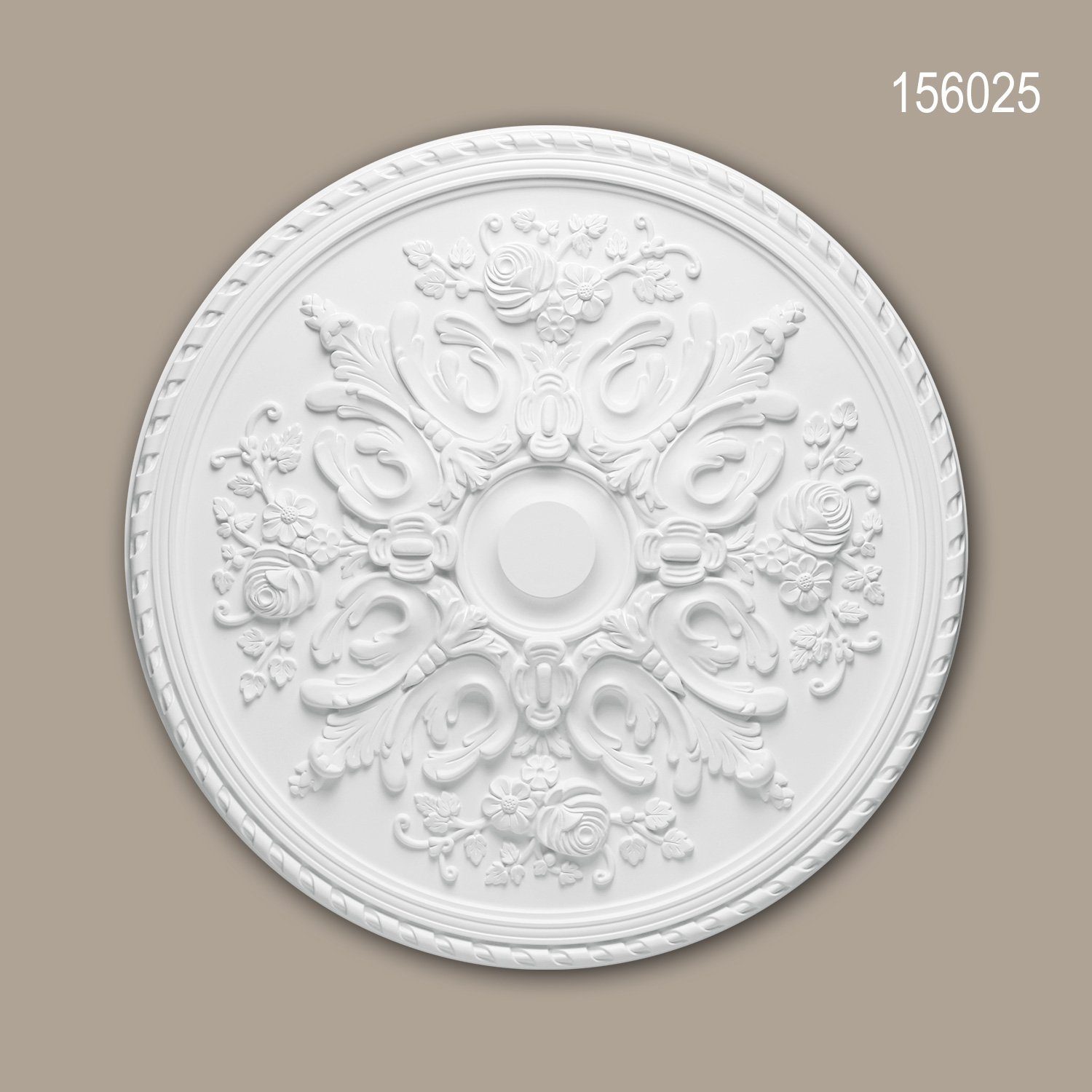 Profhome Decken-Rosette 156025 (Rosette, 1 St., Deckenrosette, Medallion, Stuckrosette, Deckenelement, Zierelement, Durchmesser 82 cm), weiß, vorgrundiert, Stil: Rokoko / Barock
