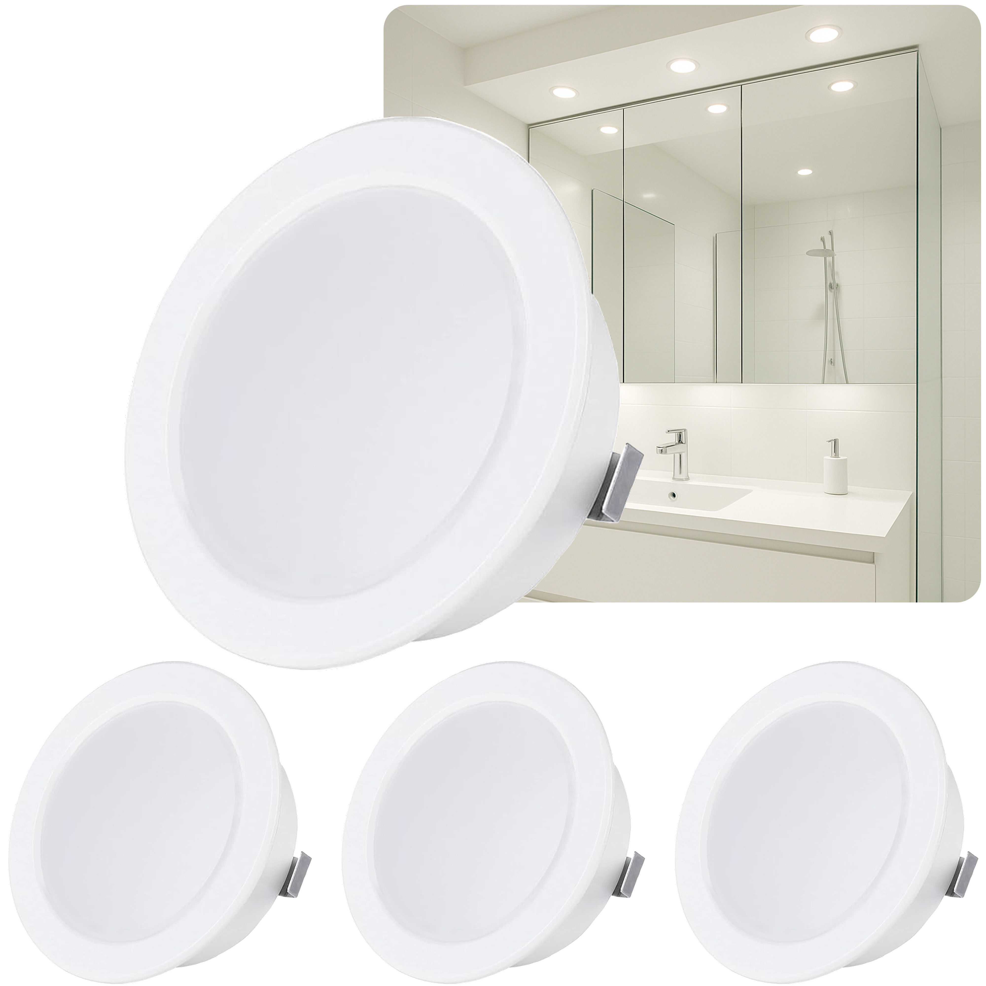 LED Einbaustrahler 4er Set 3,5 W Möbelleuchten IP44 weiß 12 V