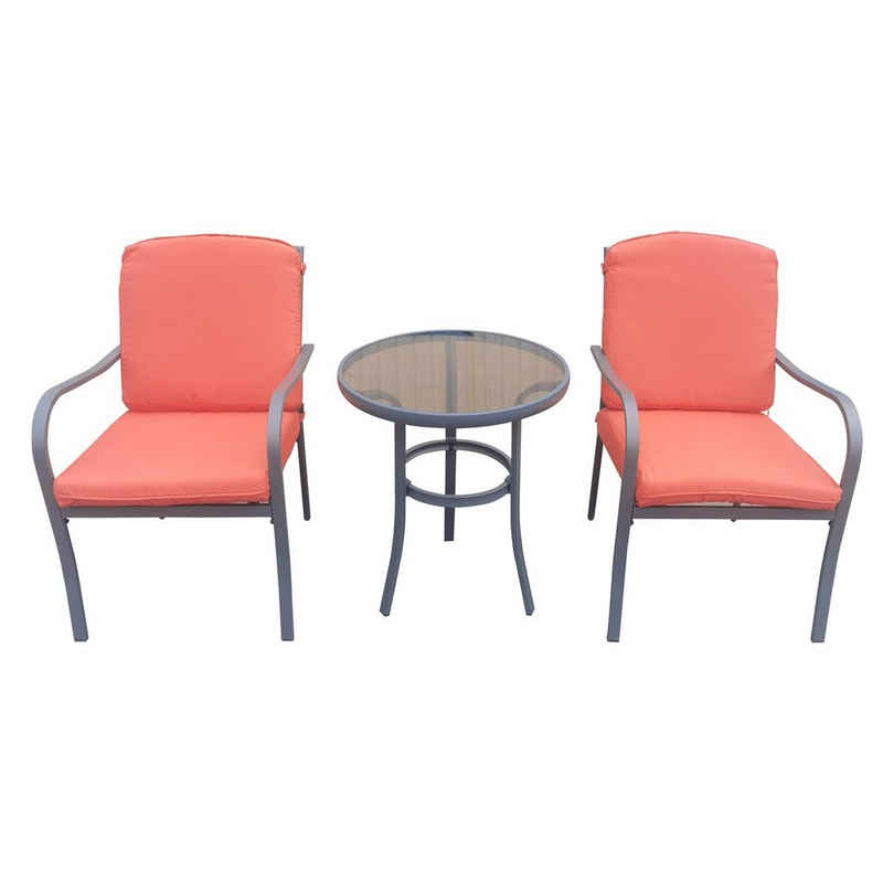 HTI-Living Sitzgruppe Terrassenmöbel 3-teilig Nonza Orange, (Set, 3-tlg., 1 Tisch, 2 Стулья inkl. Sitz- und Rückenkissen), Sitzgruppe 2 Personen Balkonmöbel