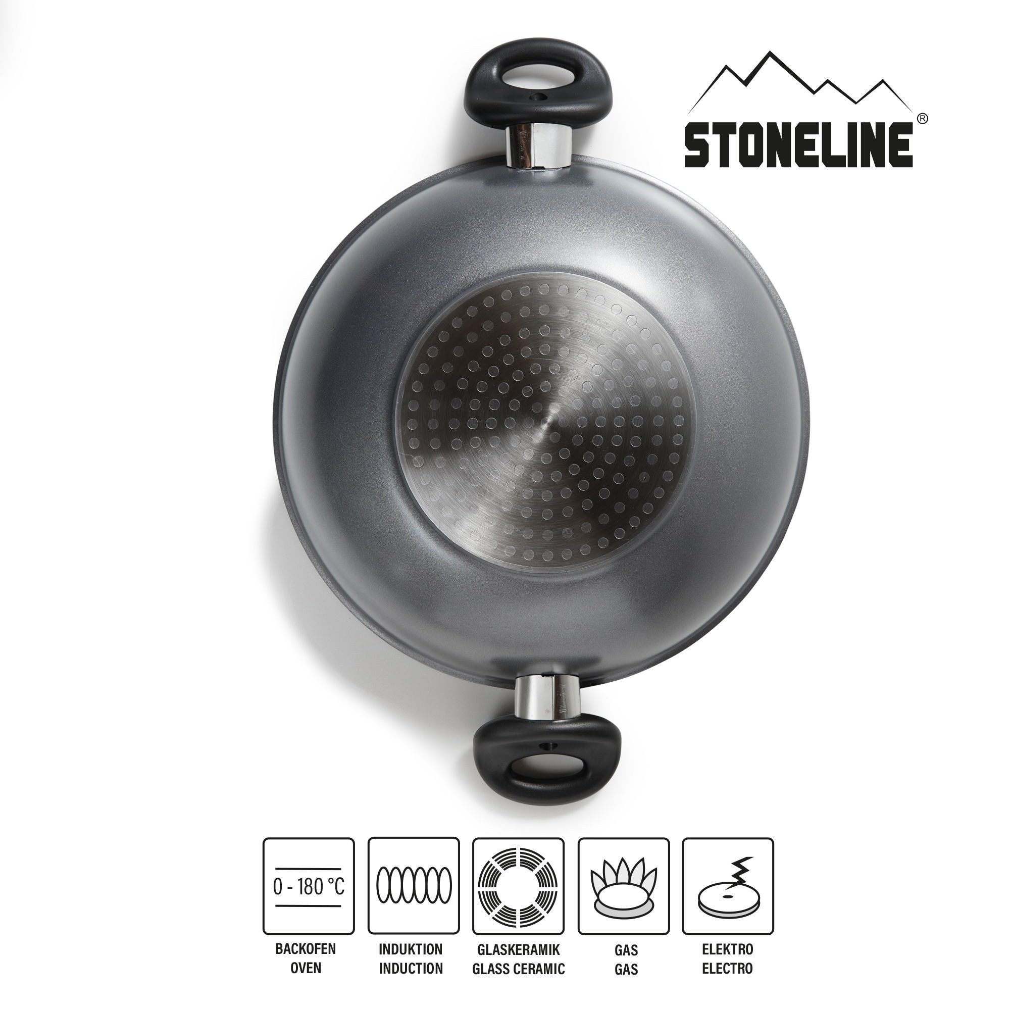STONELINE Wok, Aluminium (Set, 2-tlg., 1 Wok, 1 Deckel), mit echten Steinpartikeln, induktionsgeeignet, Designed in Germany