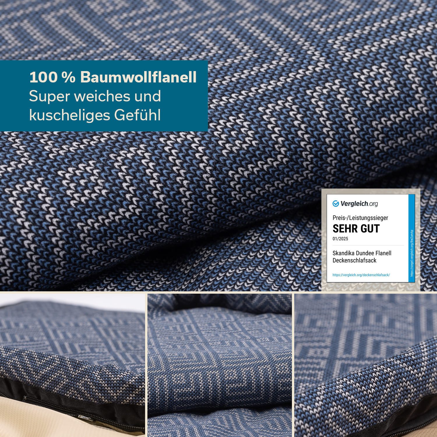 Skandika Deckenschlafsack Dundee Flanell-Baumwolle, koppelbar, Innentasche günstig online kaufen