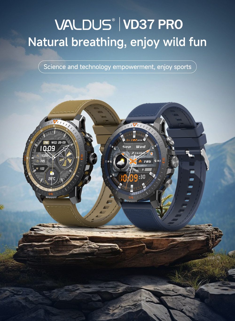 Valdus Herren’s IP68 Wasserdicht Fitness-Tracker Smartwatch (1.43 Zoll, Android / iOS), mit Herzfrequenz- Blutdruck-Schlaf-& Schrittüberwachung 100 Sportmodi