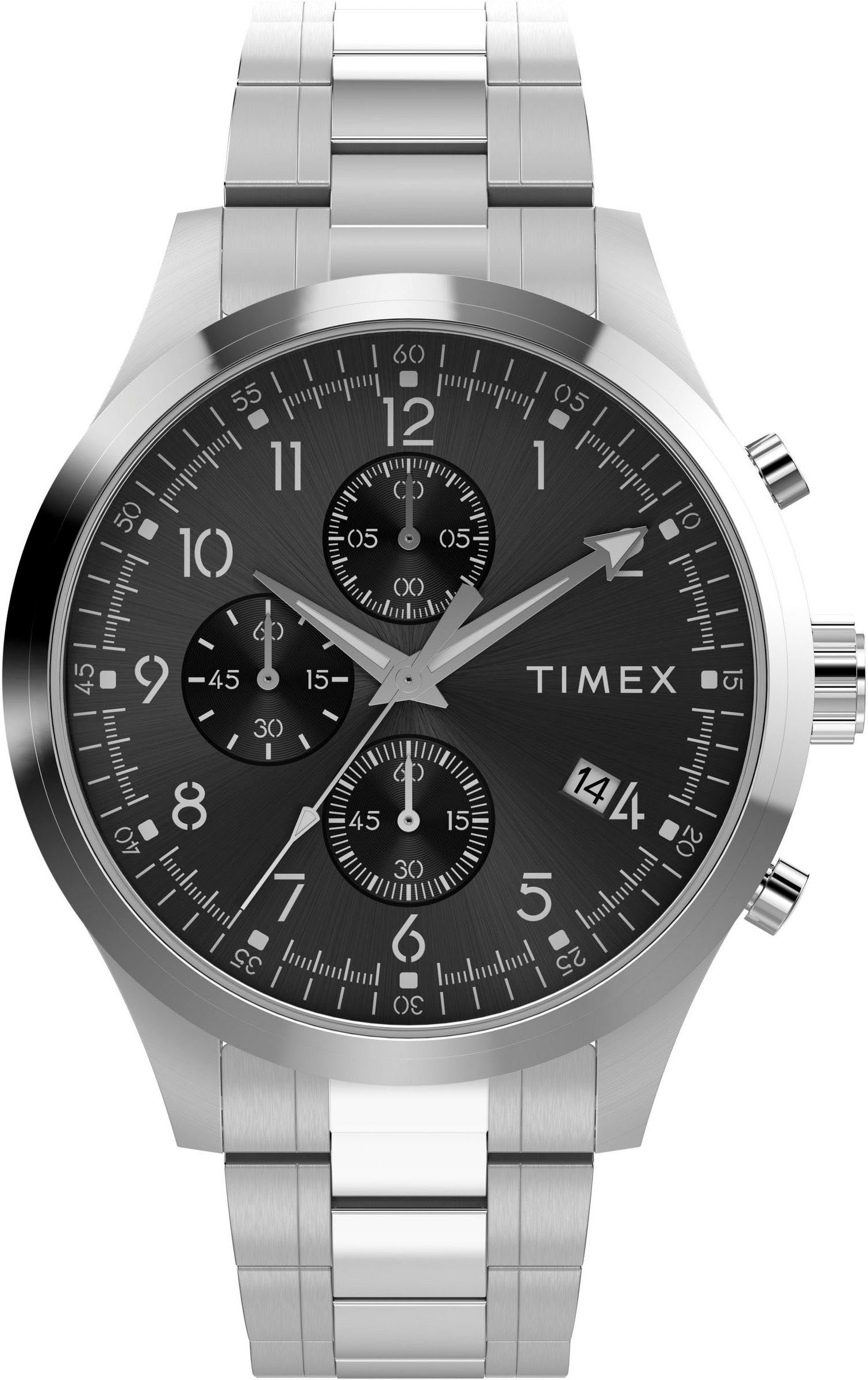 Timex Chronograph DRESS CHRONO TW2Y01400AJ, Quarzuhr, Armbanduhr, Herrenuhr,Edelstahlarmband,Stoppfunktion,Tag