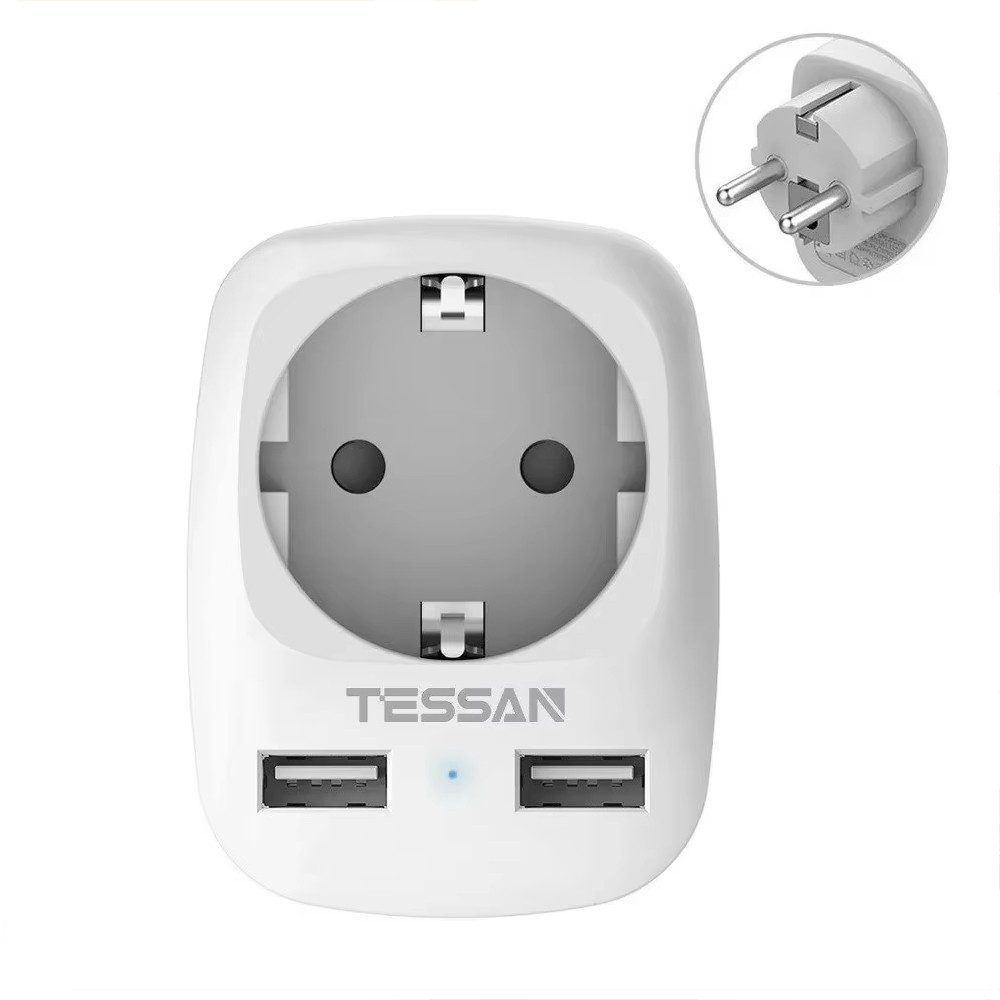 TESSAN Reiseadapter Schuko Stecker mit 2 USB Mehrfachsteckdose Adapterstecker Reiseadapter