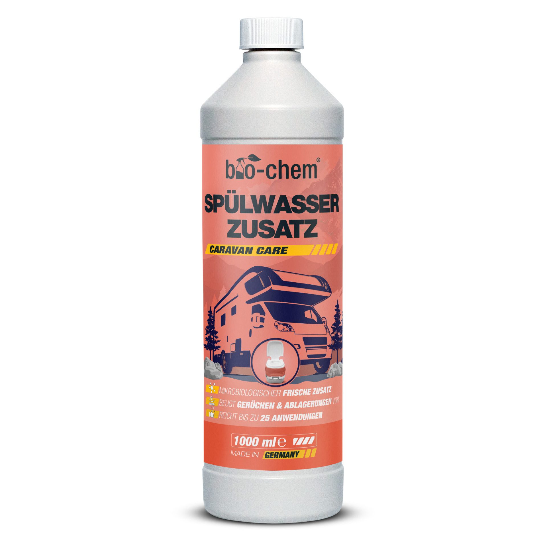 bio-chem bio-chem Spülwasser-Zusatz 1L – Rinse-Reiniger für Toilettentanks Campingtoilettenreiniger (Spülwasser-Zusatz 1 L + Dosierbecher)