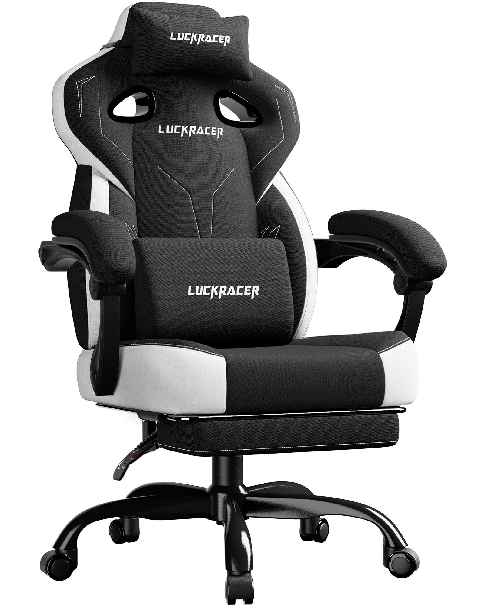 GTPLAYER Gaming-Stuhl Stoff, Racing Gamer Stuhl, Ergonomischer Gaming Sessel Gaming Chair, Schreibtischstuhl, Federsitzkissen mit Fußstütze