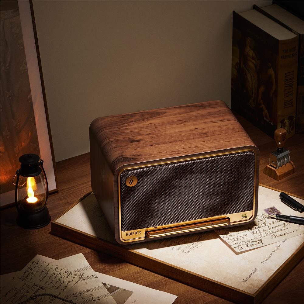Edifier® D32 wood, WiFi & Bluetooth speaker system Bluetooth-Lautsprecher (WiFi Musikbox, Multiroom Audio, AirPlay, LDAC, Akku Soundbox)