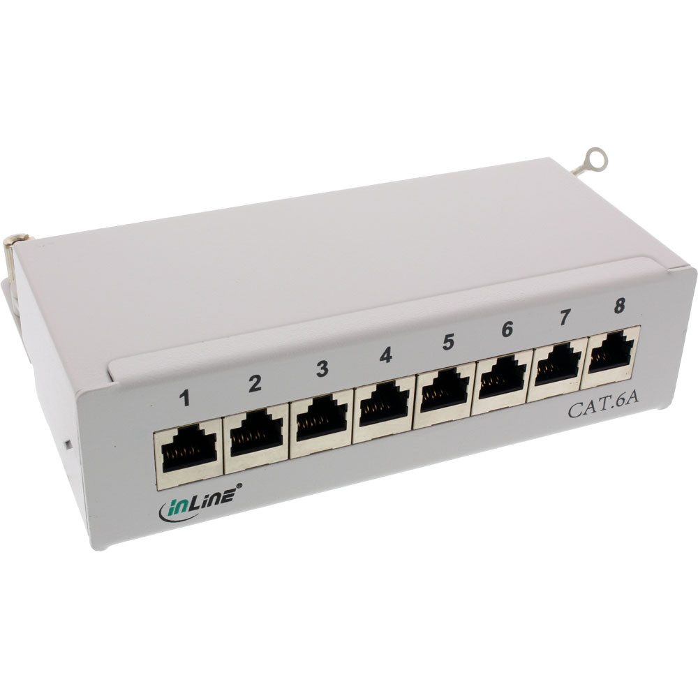 Patchfeld Cat.6A, 8-fach, Tisch/Wand-Montage, lichtgrau, RAL7035 Netzwerk-Patch-Panel