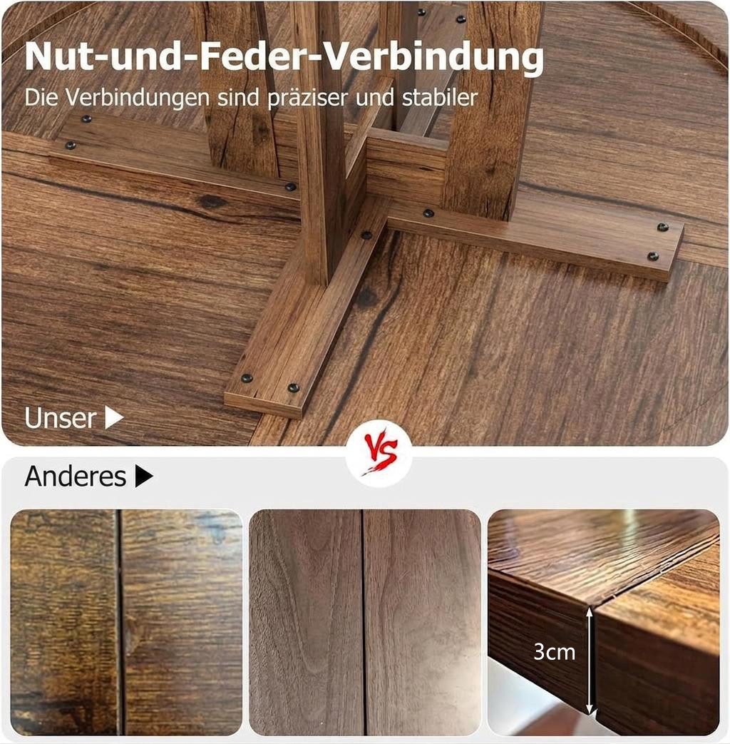 GarveeMore Esstisch runder 47 Zoll aus Holz,robuster Holzsockel für 4 Personen, Küchentische mit Holzsockel für Esszimmer,Küche,Wohnzimmer – Bild 4 von 5
