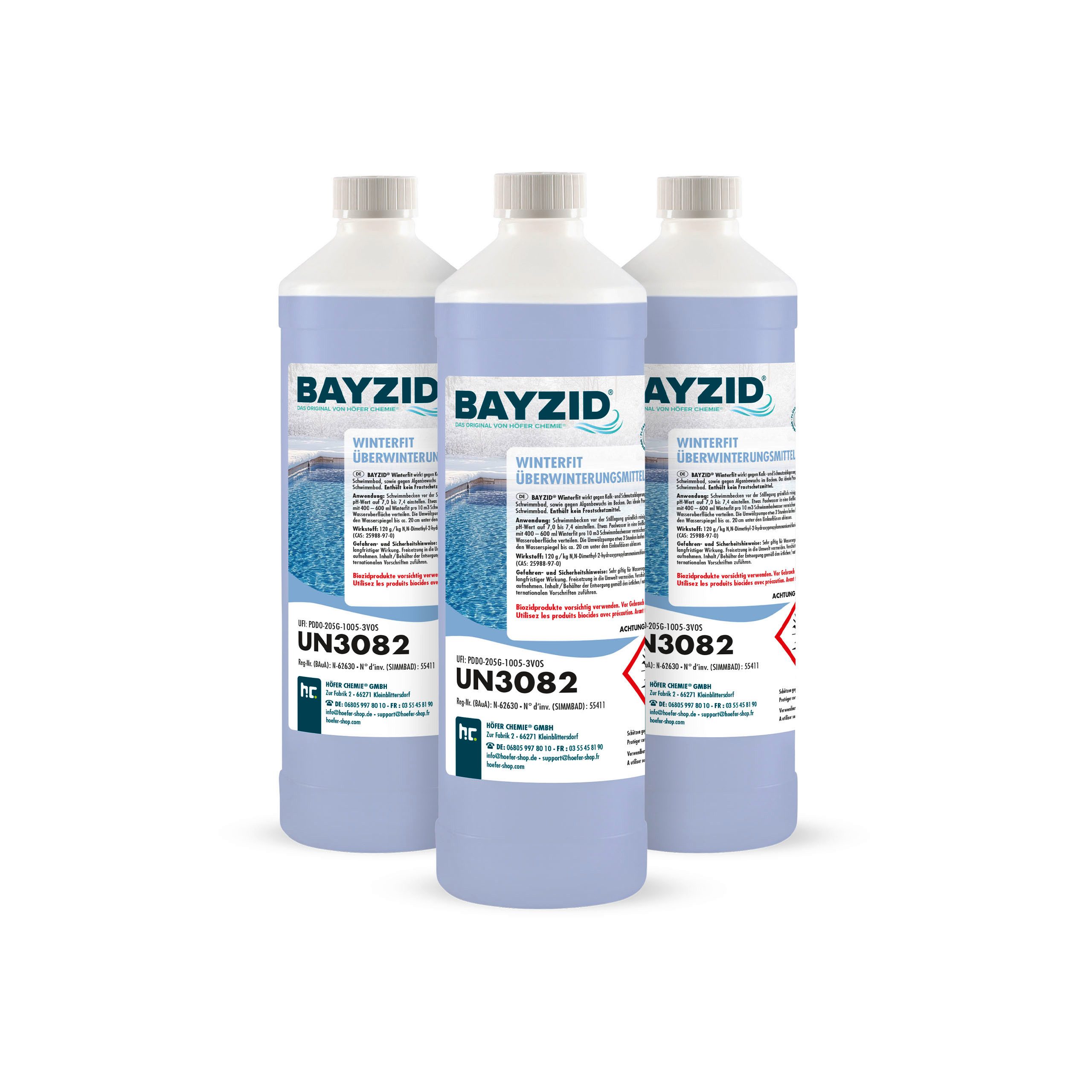Höfer Chemie GmbH Poolpflege 3x 1 L BAYZID® Winterfit Überwinterungsmittel für Pools, Schützt das Poolwasser in der Winterpause vor Algen und Ablagerungen
