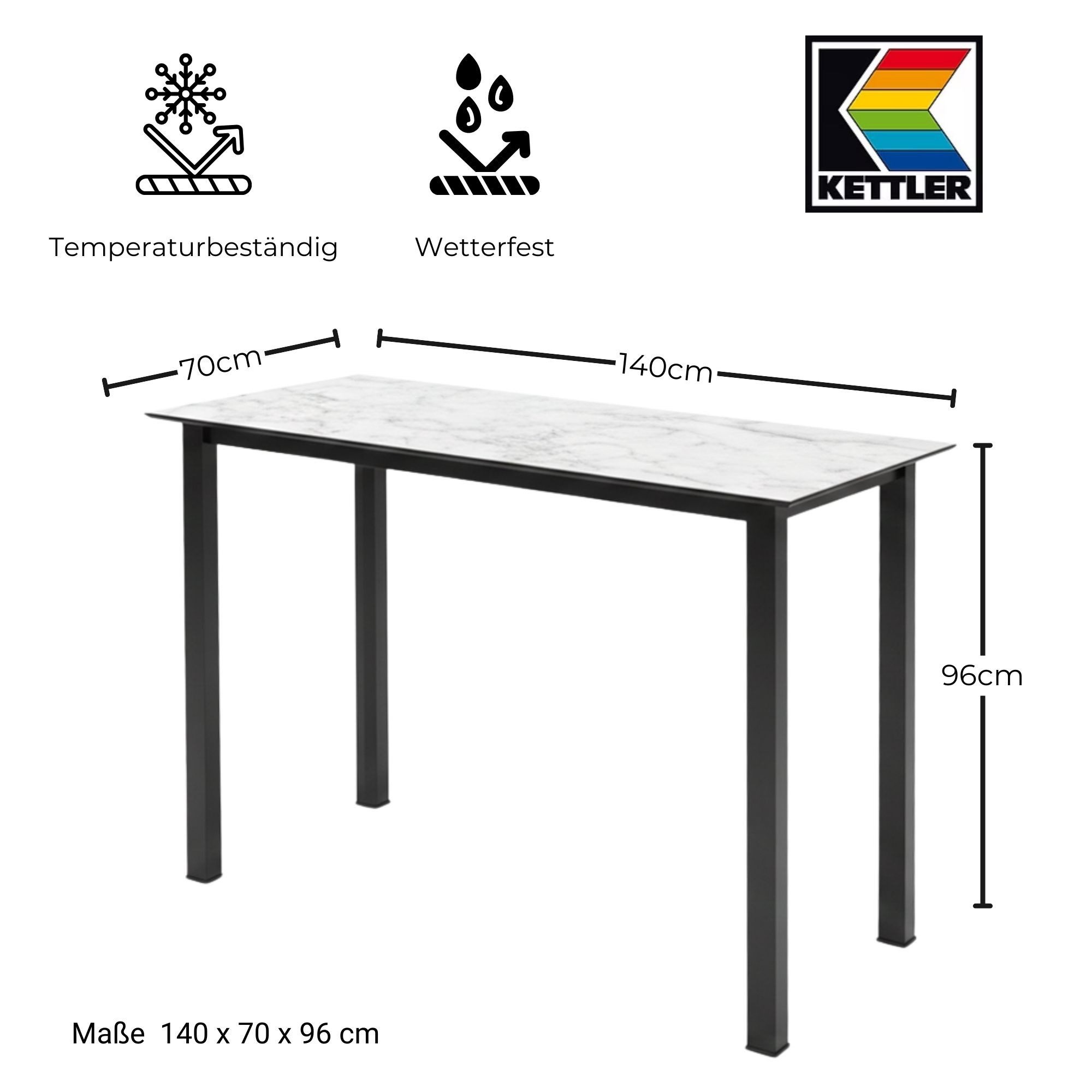 KETTLER Gartentisch Kettler Bartisch Stehtisch Alu Gartentisch 140x70cm H.96 cm Anthrazit