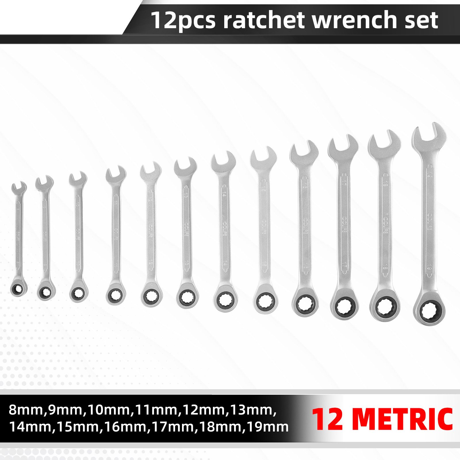 CCLIFE Ratschenringschlüssel 12tlg Gelenk Ratschenschlüssel Set 8-19mm Ring-Maulschlüsset (12 St)