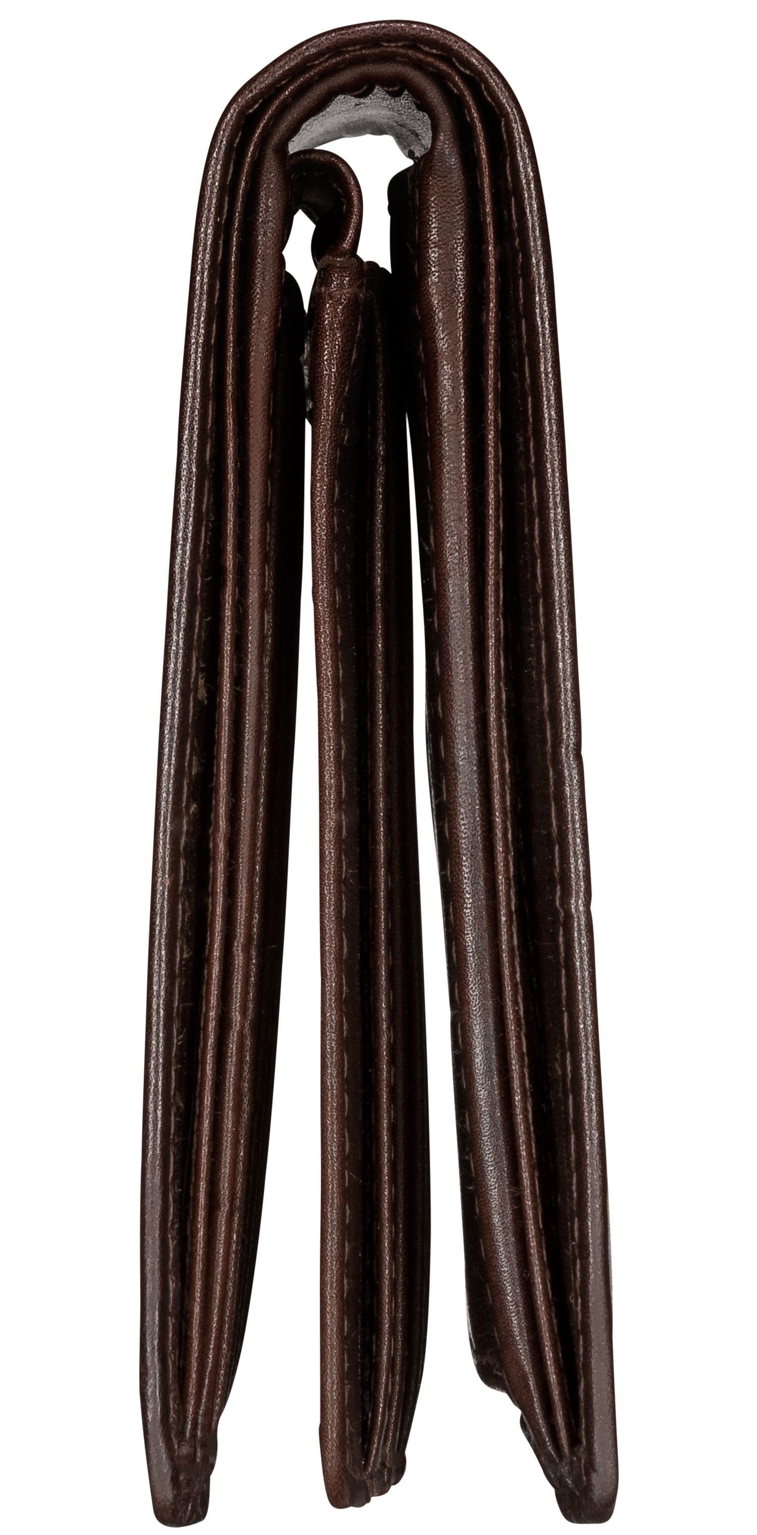 Red Baron Geldbörse Geldbeutel Leder Braun RB-WT-006-06, Kreditkartenfächer, Netzfach, Münzfach mit Druckknopf