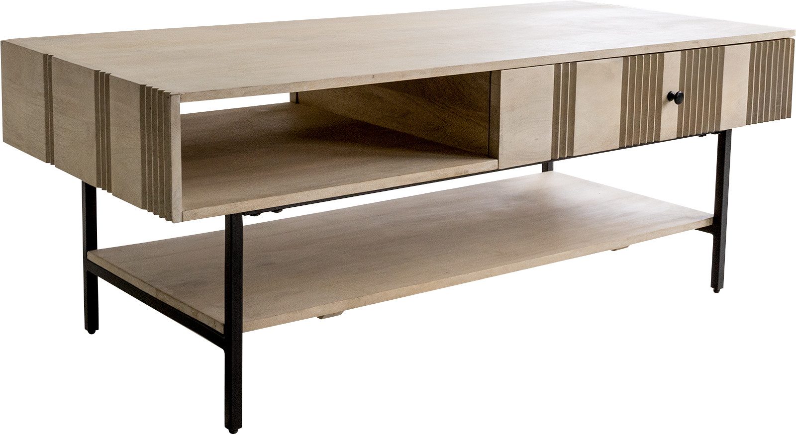 DELIFE Couchtisch Nereos, Mango White Wash 130x60 cm Metall Schwarz