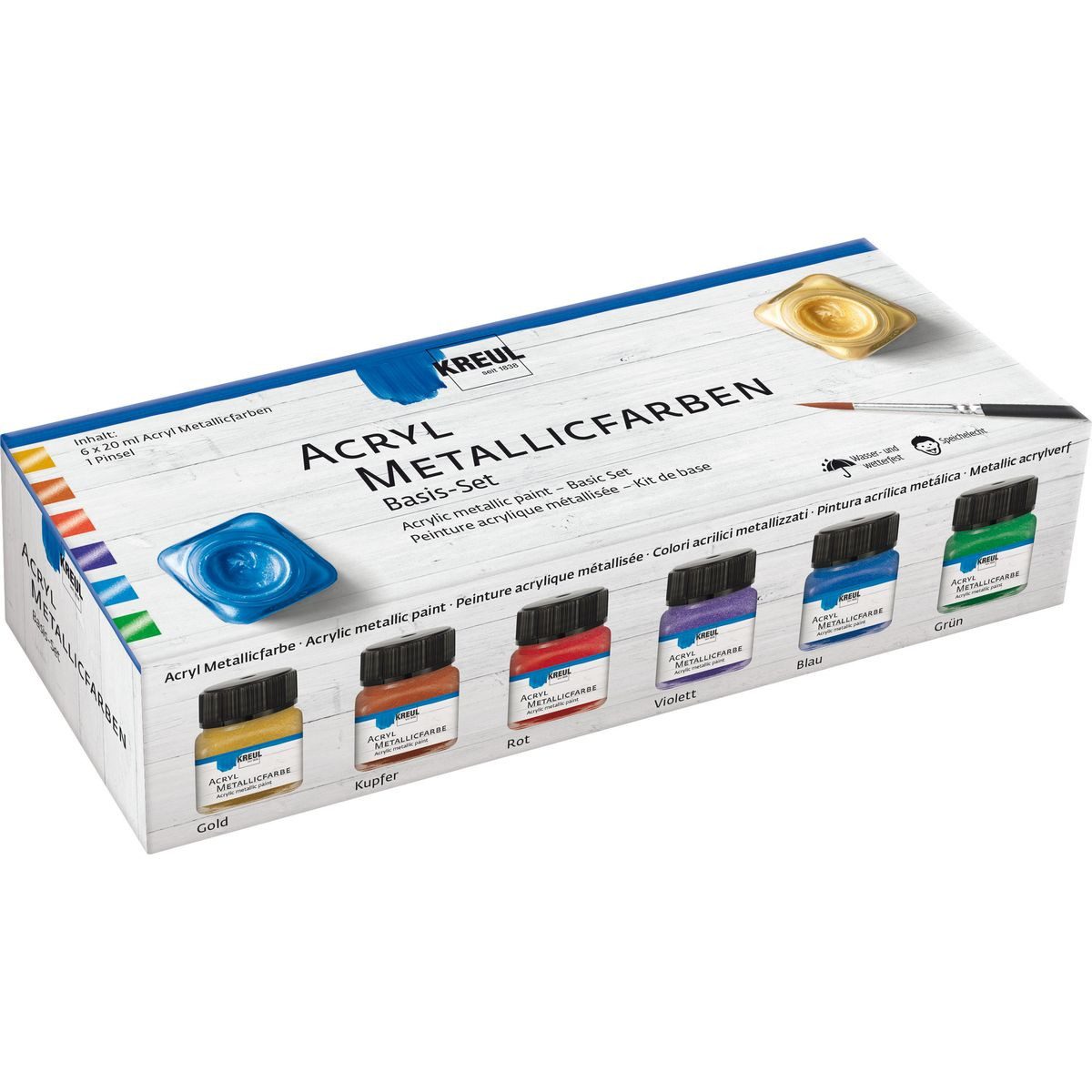 C. KREUL Acrylfarbe KREUL Acryl Metallicfarben Set Basis mit Pinsel 6x20ml
