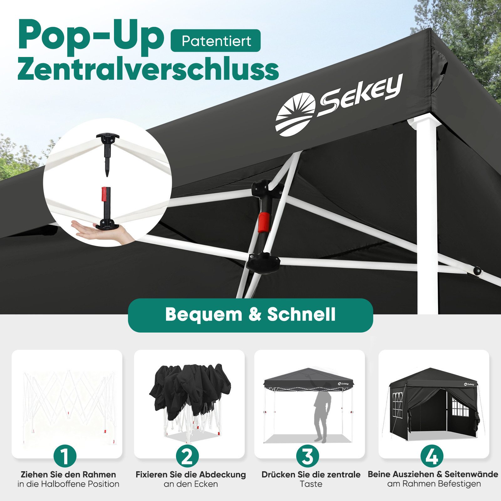 Sekey Faltpavillon 3x3 mit Seitenteilen wasserdicht, Pavillon winterfest un günstig online kaufen