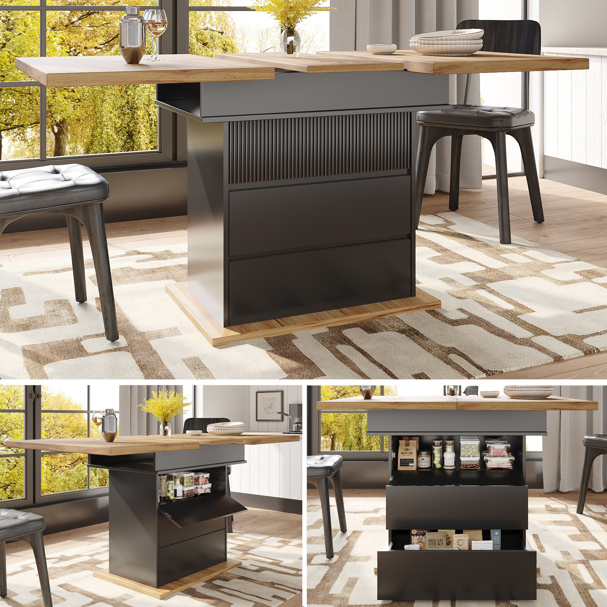 Flieks Esstisch ausziehbarer Küchentisch mit 2 Schubladen und 1 Klappen (fü günstig online kaufen