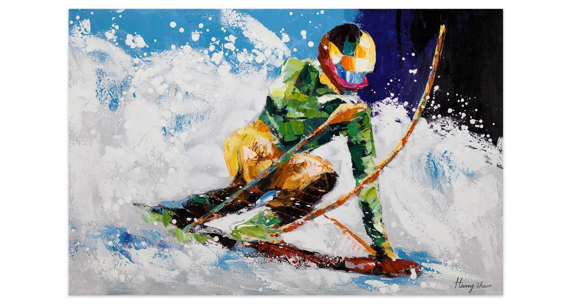 KUNSTLOFT Gemälde Ride in the HANDGEMALT 100% cm, Snow Wandbild Wohnzimmer Leinwandbild 90x60
