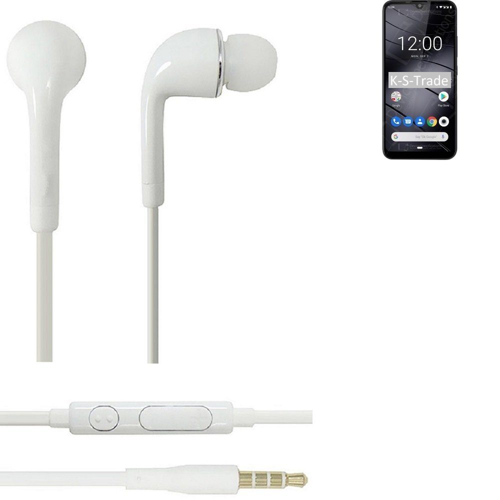 K-S-Trade In-Ear-Kopfhörer (Kopfhörer Headset kompatibel mit Gigaset GS190  mit Mikrofon u Lautstärkeregler weiß 3,5mm Klinke Kabel Headphones  Ohrstöpsel Ohrstecker stereo)