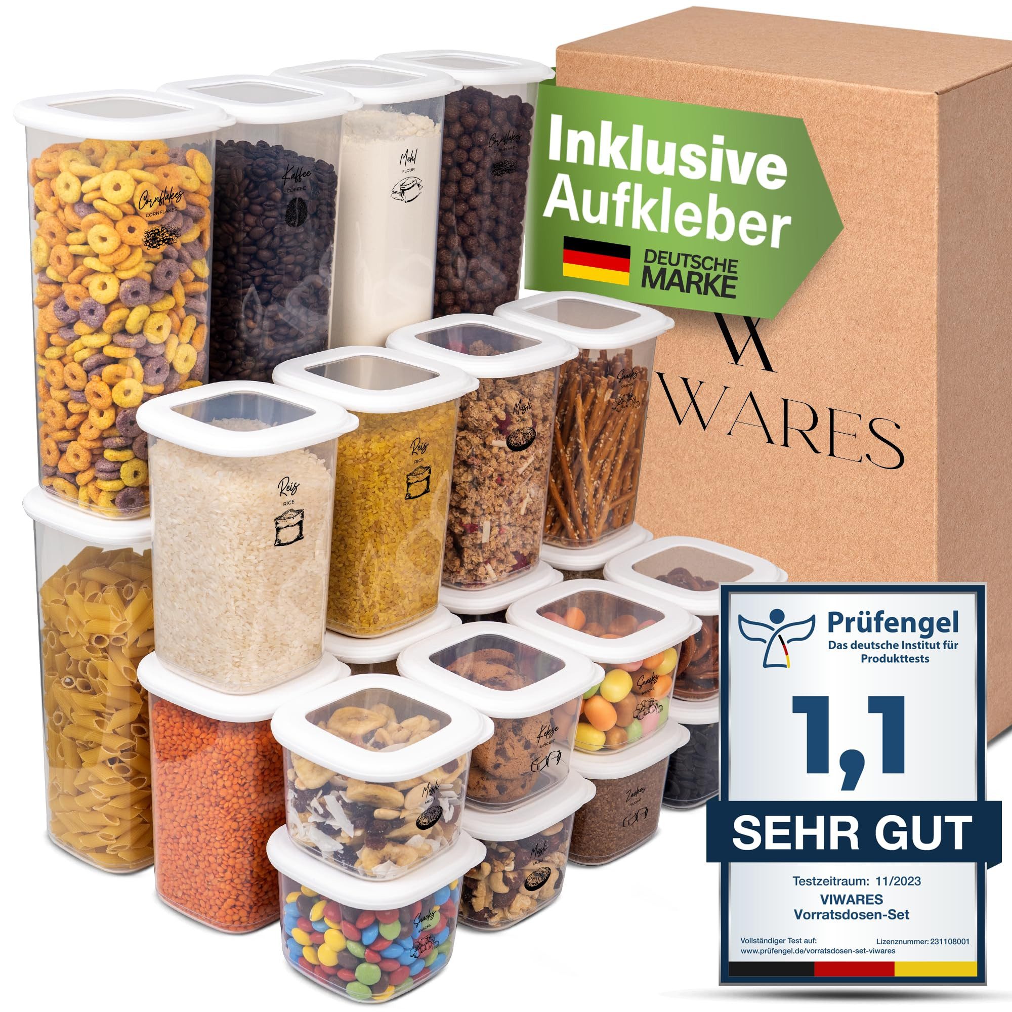 Viwares Vorratsdose Viwares Vorratsdosen-Set Mix Weiß SERIE FOLY 24er, Plastik