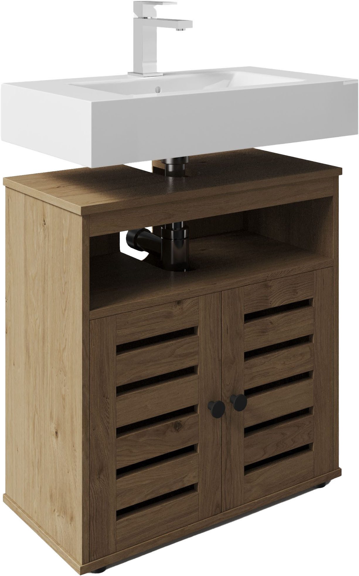 welltime Waschbeckenunterschrank MODENA 60 cm, Siphonauschnitt