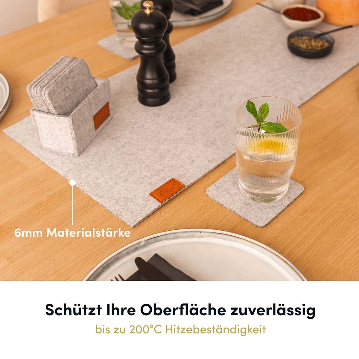 Hoffmann Germany Tischläufer Filz Tischläufer 100×30 cm, hellgrau, hitzebeständig, abwaschbar, 5 mm Filz, abwaschbar, 200°C, 90% Polyester, zeitloses Design