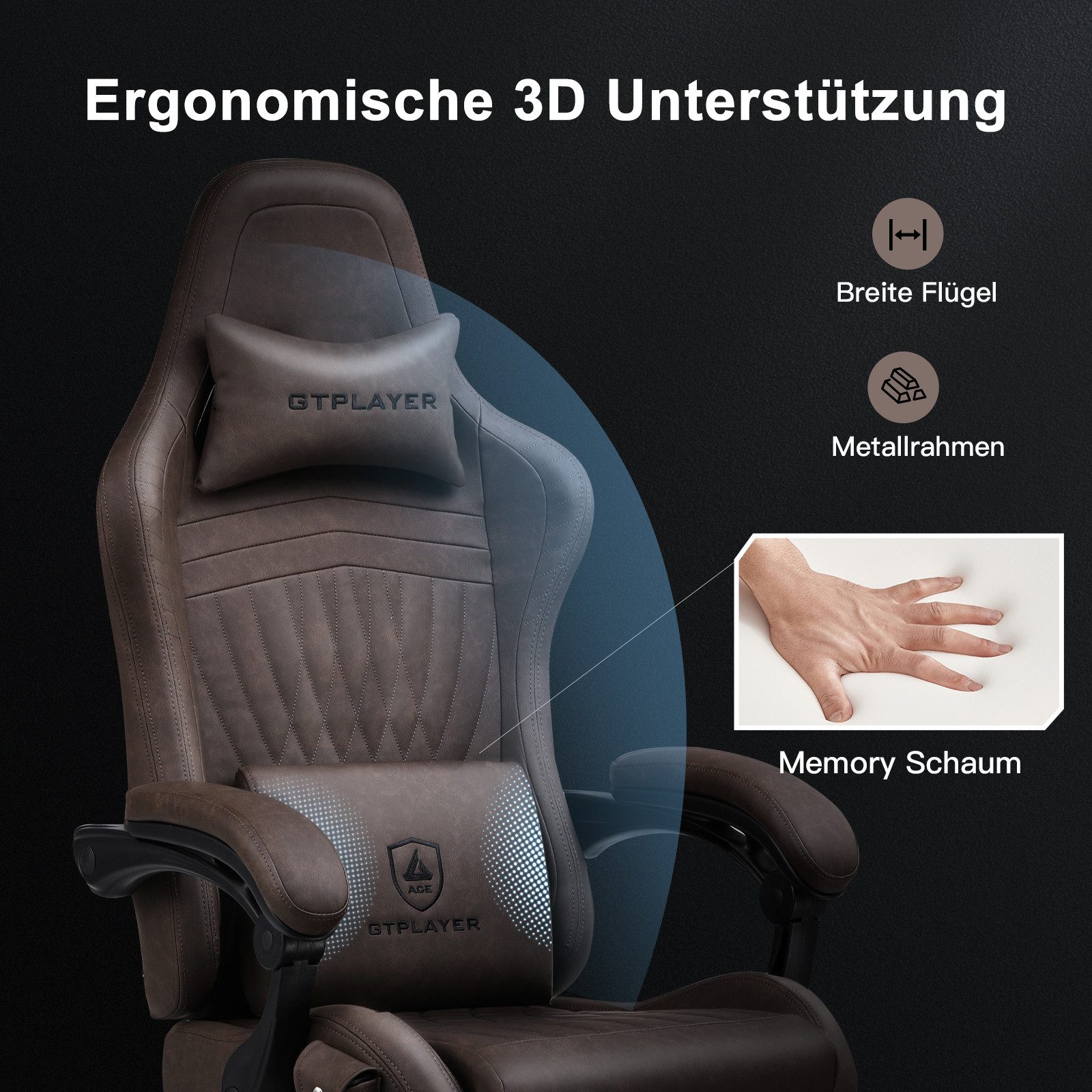 GTPLAYER Gaming-Stuhl ergonomischer Bürostuhl mit HIFI Stereo Lautsprecher, Verbindungsarmlehen beeindrukende Klang-atmosphäre – Bild 5 von 5