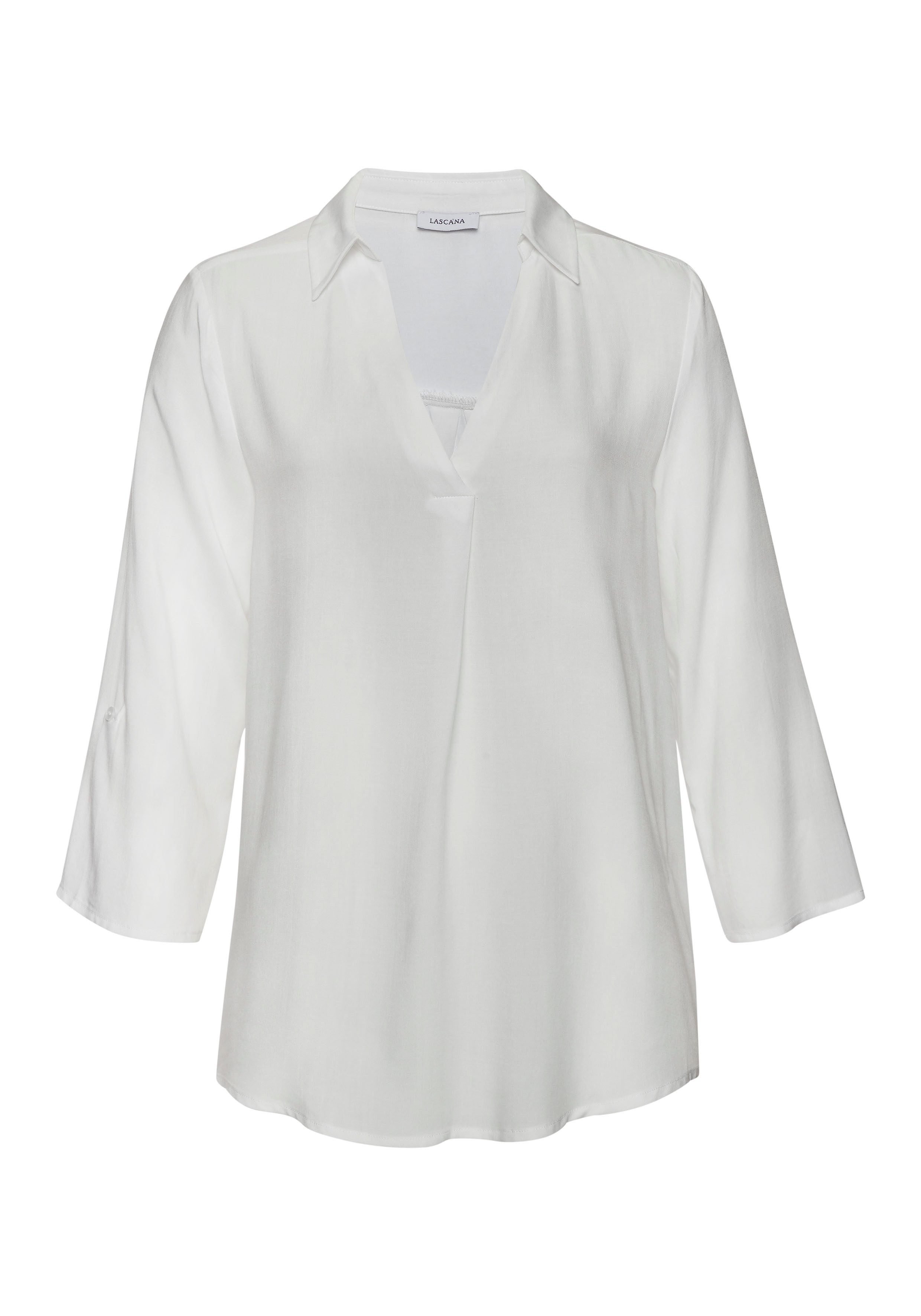 LASCANA Schlupfbluse mit tiefem V-Ausschnitt aus weich fließender Viskose Bluse mit 3/4-Ärmeln, Damenbluse für den Alltag oder festliche Anlässe – Bild 2 von 5