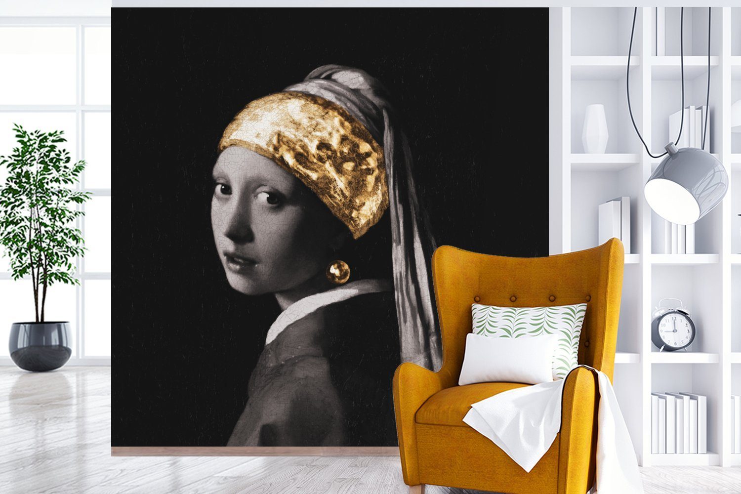bedruckt, oder St), Vermeer mit Tapete Perlenohrring Schlafzimmer, Matt, Gold, für MuchoWow dem Wandtapete Fototapete (5 Mädchen Vinyl - Wohnzimmer Das -