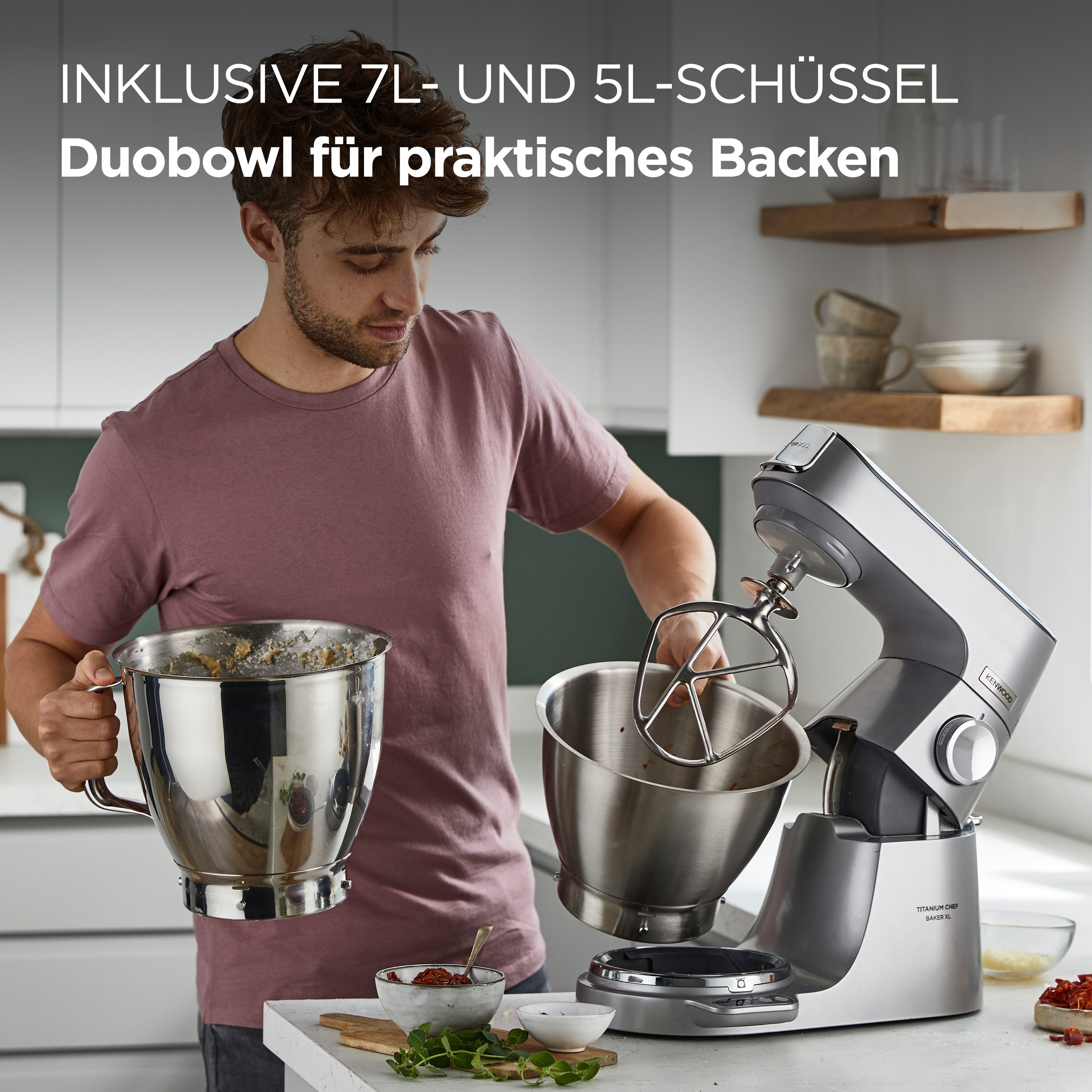 KENWOOD Küchenmaschine Titanium Chef Baker XL KVL85.224SI i, 1200 W, 7 l Schüssel, inkl. umfangreiches Zubehör, integrierter EasyWeigh Waage