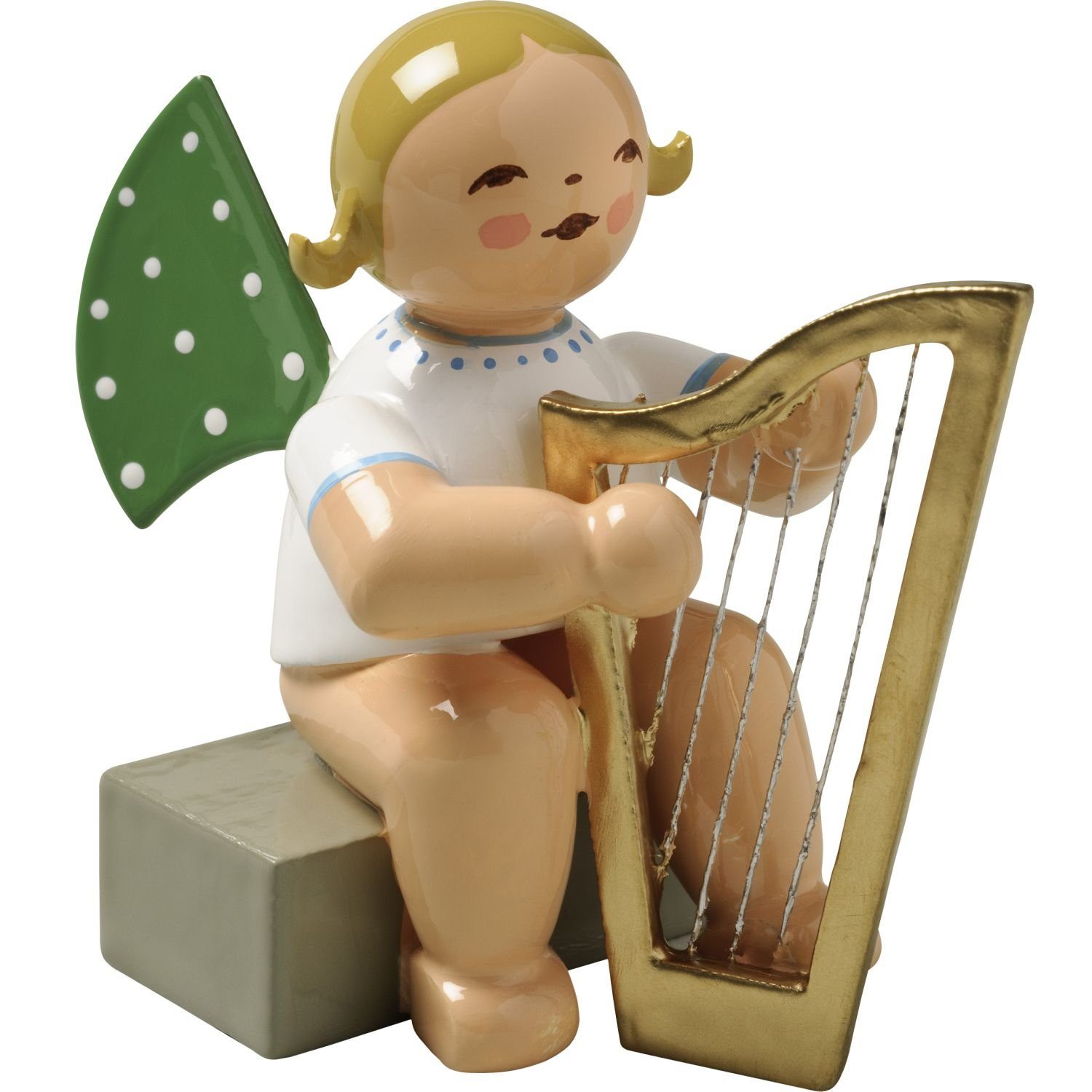 Wendt & Kühn Weihnachtsfigur Engel mit Harfe Groß Sitzend 650/14A, Haarfarbe zufällig blond oder braunhaarig