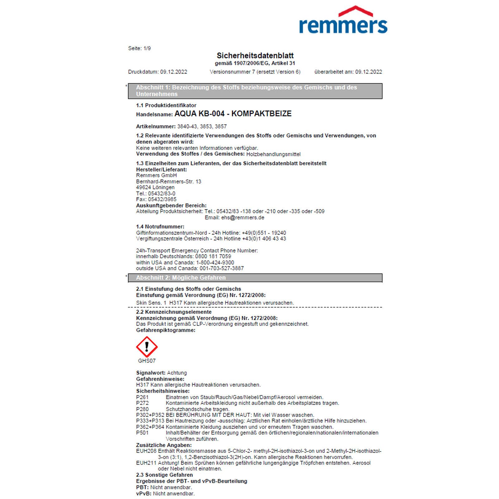 Remmers Holzbeize AQUA KB-004 KOMPAKTBEIZE - 1 LTR