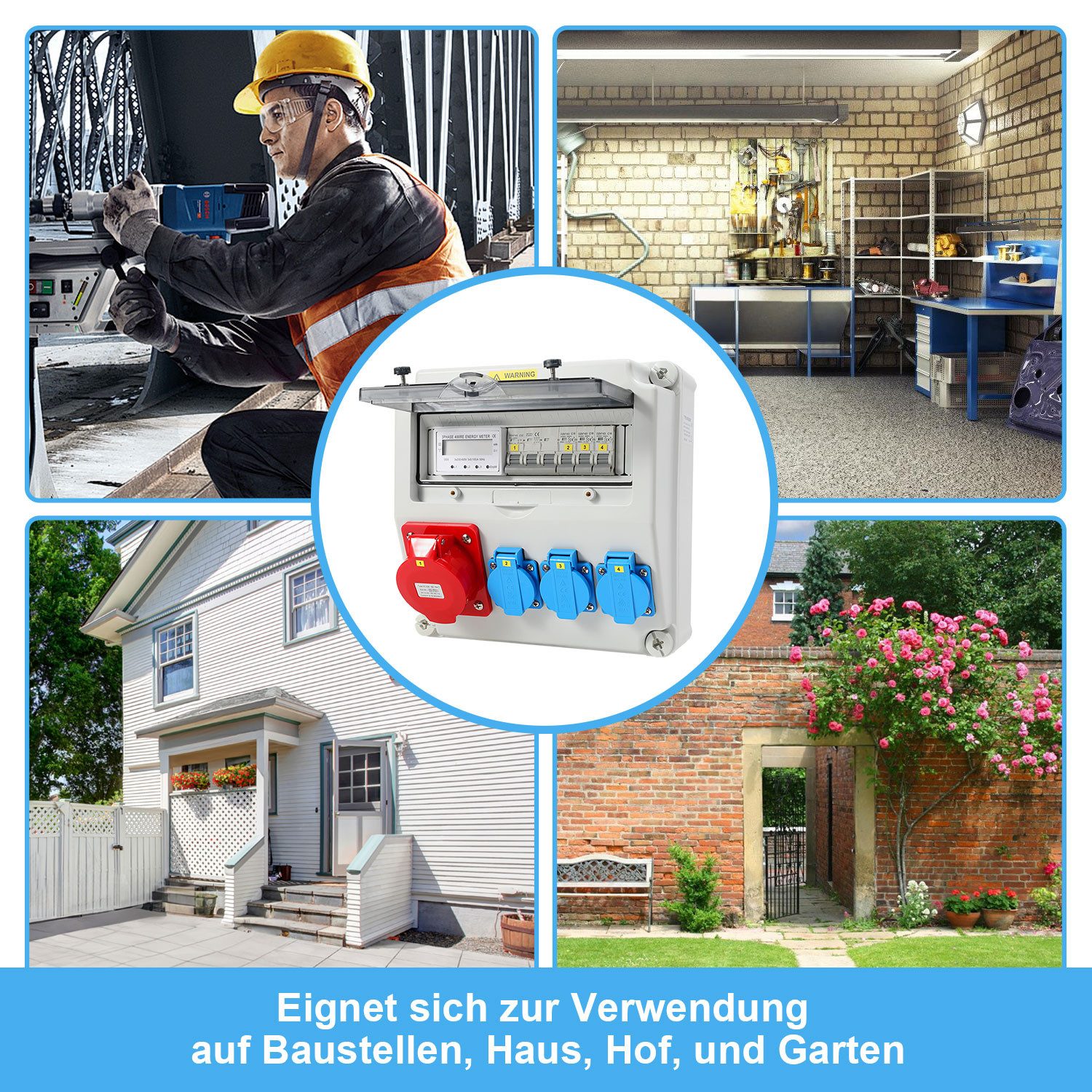 Clanmacy Stromverteiler Wandverteiler 1X32A 3x230V mit Stromzähler 3-Phasen Baustromverteiler – Bild 5 von 5