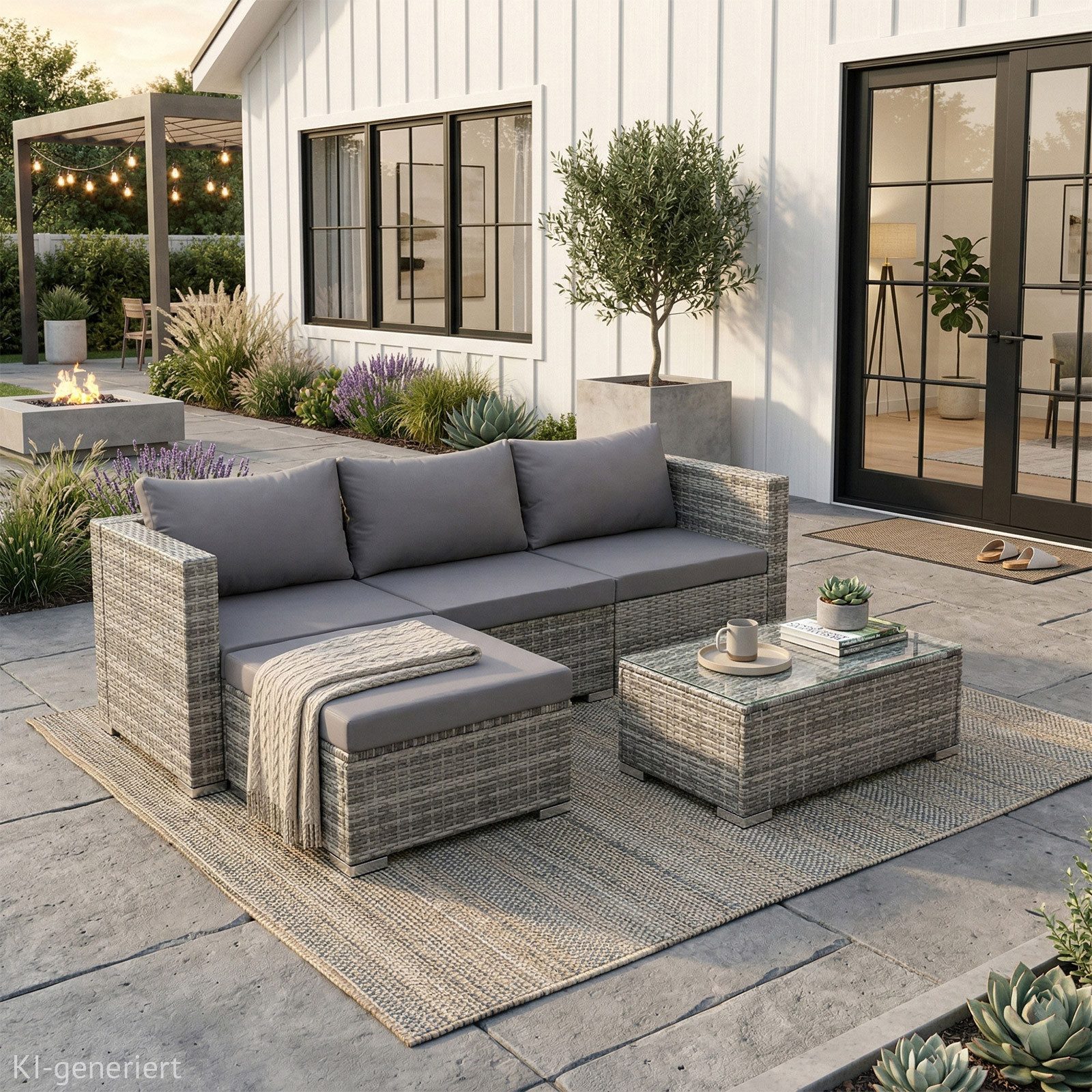 SVITA Loungeset QUEENS, (Set, 6-tlg., Garten-Lounge), modular stellbar, breite Armlehnen, Set mit Abdeckhaube, Grau