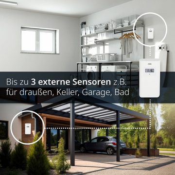 ADE Digitale Wetterstation Funk mit Außensensor Funkwetterstation (mit Vorhersage, Funkwecker, Beleuchtung, auffällige rahmenlose Optik)