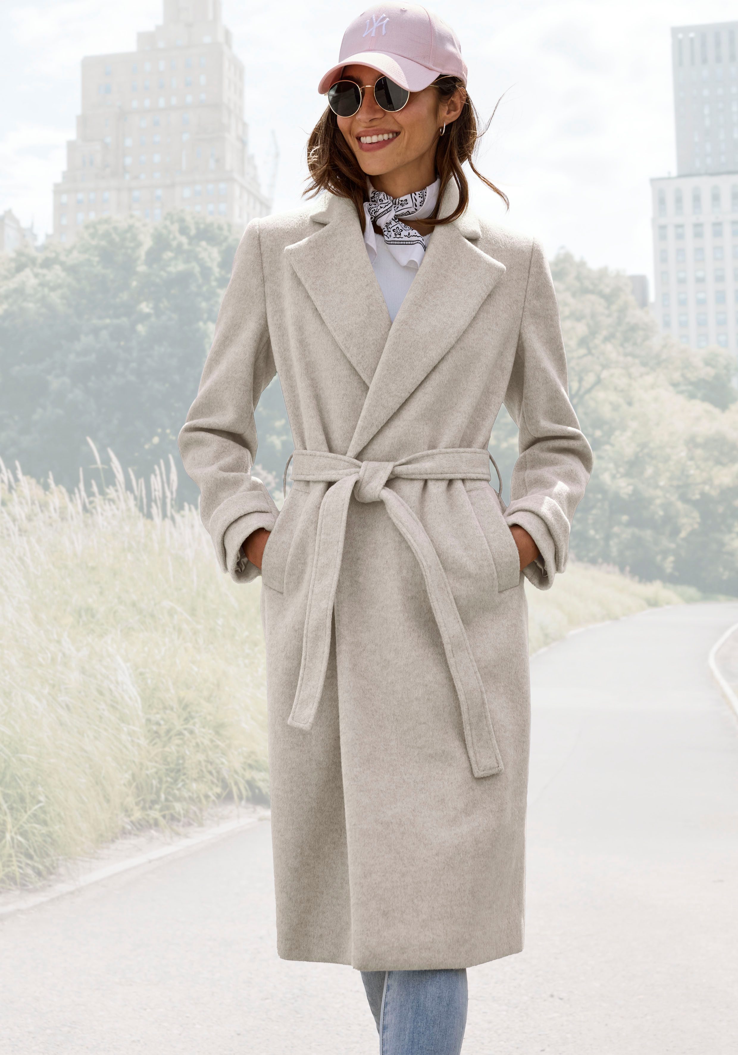 LASCANA Langmantel (mit Bindegürtel) mit Reverskragen, eleganter Damenmante günstig online kaufen